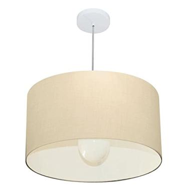 Imagem de Lustre Pendente Cilíndrico Cúpula Tecido 60x30 cm, Vivare Iluminação, Pendente4169 LA, Algodão Cru, Grande