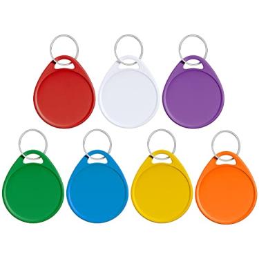 Imagem de Uniclife Etiquetas de chave de 3,8 cm para etiquetar etiquetas de chaveiro de plástico redondo e anéis divididos identificadores de itens resistentes, Multicolorido., 50 PCS, Moderno e versátil