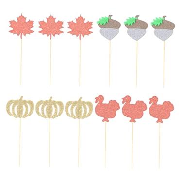 Imagem de COLLBATH 12 Peças De Picaretas De Frutas De Aniversário Topper De Cupcake De Folha De Bordo Topper De Cupcake De Ação De Graças Toppers De Bolo De Pano Topper De Festa Para Bolos Cupcakes