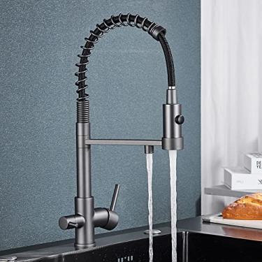 Imagem de Torneira de cozinha de água potável preta, torneira de pia de cozinha de latão com filtro, torneira giratória 360 °, modo duplo, arma cinza