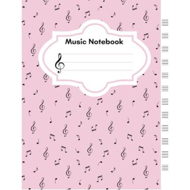 Imagem de Caderno de música rosa: caderno pentagrama - caderno de escrita musical para adultos e crianças 120 páginas padrão - papel manuscrito de música