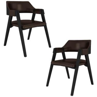 Imagem de Kit 2 Cadeiras Sala de Jantar e Jogos Carteados Madeira Maciça Poker PU Marrom/Preto G42 - Gran Belo