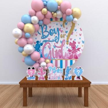 Imagem de Kit Decoração Painel Redondo Festa de Aniversário Infantil Chá Revelação Mickey e Minnie Aquarela