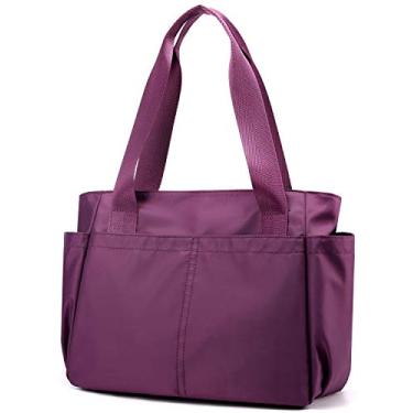 Imagem de PlasMaller Bolsa de viagem de mão embalável bagagem de viagem esportiva academia bolsa leve bolsa de ombro, Roxa, Medium