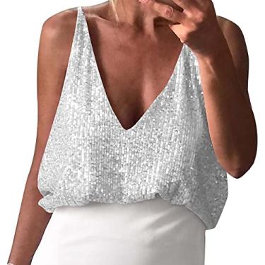 Imagem de Camiseta regata feminina cropped estampada para sair, plus size, sem mangas, linda, blusa de verão, boho, colete básico, Prata, M