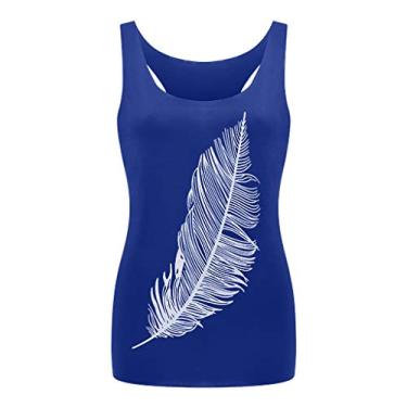 Imagem de Camiseta regata feminina costas nadador com estampa estampada para sair, camiseta sexy de verão, blusa boho, colete de festa, Azul, M