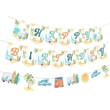 Imagem de Decorações de festa de aniversário de surfe de verão vintage faixa de feliz aniversário faixa de prancha de surf para verão praia havaiana decoração de aniversário piscina suprimentos de festa Havaí