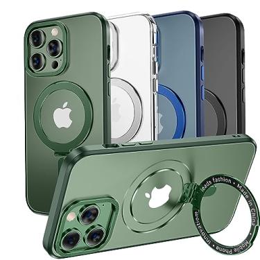 Imagem de MAGIC JOHN Capa para iPhone 11 Pro Max [compatível com Magsafe] [com suporte magnético de metal][à prova de choque de grau militar] [antiamarelamento], parte traseira fosca translúcida com borda macia verde
