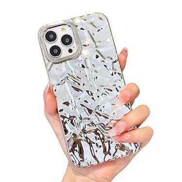 Imagem de Capa para iPhone 14 Pro, capa de telefone plissada de alumínio de luxo para mulheres e meninas, capa protetora de silicone brilhante galvanizada, fina, de TPU macio de 6,1 polegadas (iPhone 14 Pro)