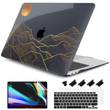 Imagem de DONGKE Capa compatível com MacBook Air de 13 polegadas 2021 2020 2019 2018 versão A2337 M1 A2179 A1932 com tela Retina Touch ID, capa rígida de plástico e película para teclado e tela - Montanha abstrata