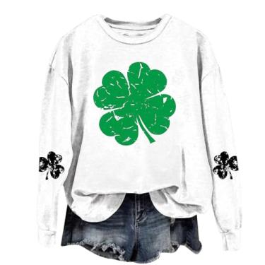 Imagem de Camiseta feminina St Patricks Day manga longa verde Lucky Irish Shamrock camiseta feriado sair desfile 2024, Branco, M