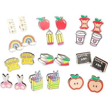 Imagem de Brincos fofos para professores de giz de cera para mulheres e meninas feitos à mão livro de lápis engraçados brincos pendentes de gota de madeira arco-íris leves brincos de leitura de acrílico presentes, Madeira Resina, Ágata