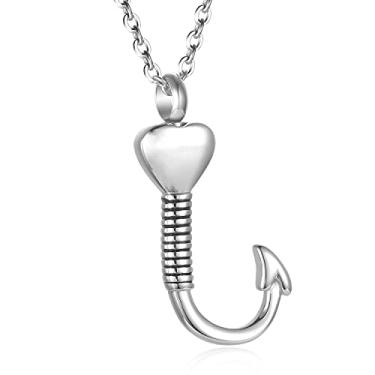 Imagem de Colar de urna de anzol de pesca para cinzas de aço inoxidável para amantes de pesca, joia de cremação, pingente de lembrança unissex, Aço inoxidável, Não sei