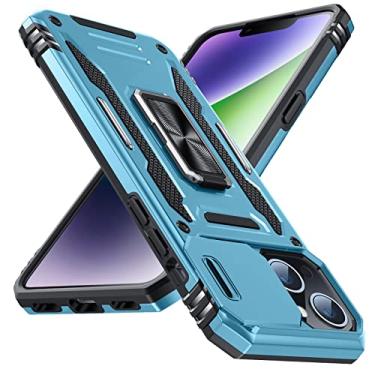 Imagem de YSLBWLE Capa para iPhone 14 Plus com suporte com capa de câmera, proteção de nível militar, suporte de anel de metal, capa amortecedora para iPhone 14 Plus, azul claro 5-IP14plus-04
