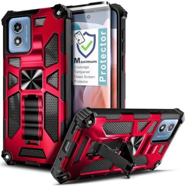 Imagem de WDHD Compatível com Motorola Moto G Play 2024 com protetor de tela de vidro temperado (cobertura máxima), proteção total [grau militar] capa resistente com suporte integrado (vermelha)