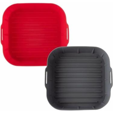 Imagem de Kit com 2 Formas De Silicone Para Air Fryer Antiaderente Quadrada 16 cm - Protetores Tapete De Silicone Forma Para Airfryer Fritadeira Quadrado (2)