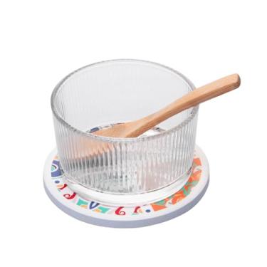 Imagem de WOLFF - Conjunto 3 Peças Petisqueira redonda Vidro Colher de Bambu e Suporte Ladrilho 12x10x6,5cm