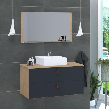 Imagem de Conjunto Gabinete de Banheiro Berlim 80 Cm freijo titanium