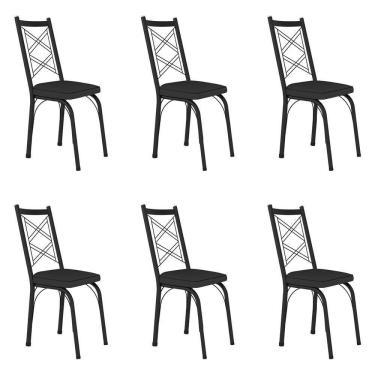 Imagem de Kit 6 Cadeiras De Cozinha Delaware Corino Preto Pés De Ferro Preto - Pallazio