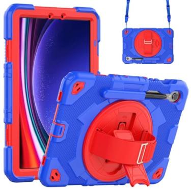 Imagem de Capa para tablet Samsung Galaxy Tab S9FE 10,9 polegadas Tab S9 de 28 cm à prova de choque de corpo inteiro para crianças, segura, não tóxica, com compartimento para caneta (azul e vermelho, para Tab