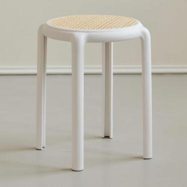 Imagem de Empilhamento redondo sem encosto Empilhável Pilha de plástico portátil Aninhamento colorido Barra de vime de 18 "para cozinha, sala de aula, branco, H45cm/18 pol.