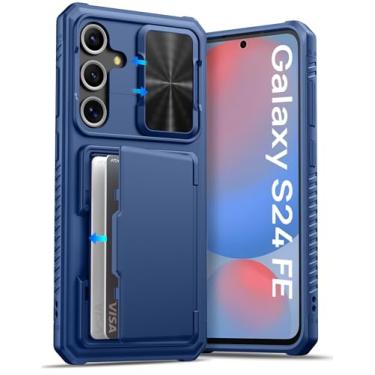 Imagem de ATATOO Capa para Samsung Galaxy S24 FE com suporte para cartão (loja de 4 a 5 cartões) e capa de câmera deslizante e bloqueio RFID, proteção de nível militar, capa carteira de silicone resistente para