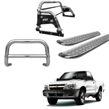 Imagem de Kit Quebra Mato Santo Antônio H3 Estribo Chapa S-10 94/2011 Cromado - 