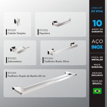 Imagem de Kit Acessórios Para Banheiros 5 Peças Inox - Kromus Kitrt5a