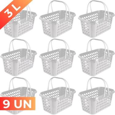 Imagem de Kit 9 Cesta Cestinha Plástica Supermercado Compras 3L c/ Alça Resisten