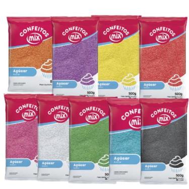 Imagem de 09 Açúcar Colorido Algodão Doce Pipoca Doces Bolo Kit 4,5kg - Mix