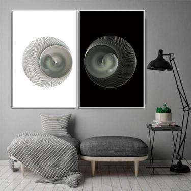 Imagem de Conjunto 2 Telas Fractal Preto E Branco Com Moldura 90X60Cm - Bela Art