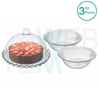 Imagem de Kit 1 Boleira de Vidro sem Pé Pétalas de Jasmin e 2 Centros de Mesa Fr