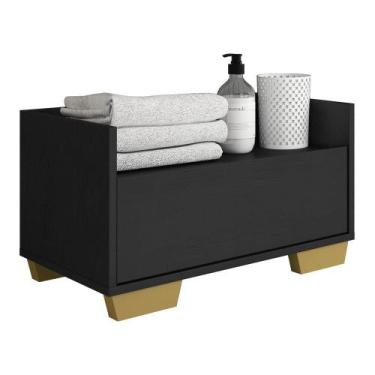 Imagem de Gabinete Armário Banheiro 80 cm c/ Pés Quadrados Multimóveis Preto/Nat