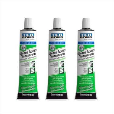 Imagem de Silicone Acético Transparente Adesivo Bisnaga 50g Kit 3und - Tekbond