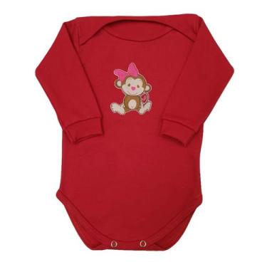 Imagem de Body Manga Longa Bebê Macaquinha Laço Rosa + Calça - Generic, G, Verme
