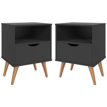 Imagem de Conjunto 2 Mesa De Cabeceira Milão Estilo Retrô Pés Em Madeira Maciça 