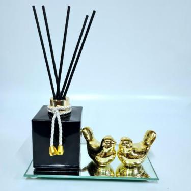 Imagem de Difusor Para Essência, Bandeja + 2 Pássaro. - R&A, Cubo preto dourado