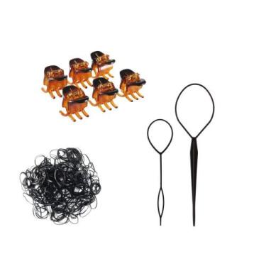 Imagem de Kit penteado  elastico preto 2un agulha magica mini predendor - MARCO 