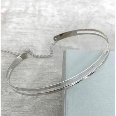 Imagem de Colar Choker Feminino Elo Aro Duplo Liso Metal Ajustável Folheado Ouro