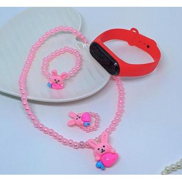 Imagem de Kit Relógio Digital Bracelete Prova água Silicone Menina + Conjunto In