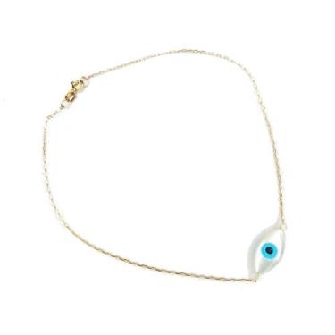 Imagem de Pulseira com Pingente de ouro 18k Olho Grego 19cm - Elegancy Joias