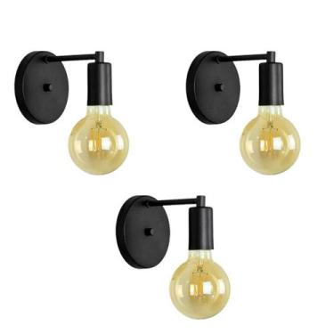 Imagem de Kit 3 Arandelas Parede Industrial Vintage Luxo Garagem Preto - Poli Lu