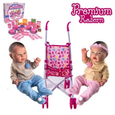 Imagem de Kit Boneca Reborn Realista + Meu Chazinho Xicara e Carrinho - Milk Bri