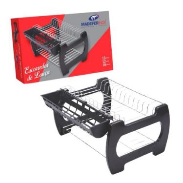 Imagem de Escorredor De Louça Preto Duplo Com Suporte Talheres Madefer - Madefer