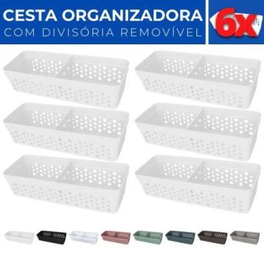 Imagem de Kit 6 Cesto Organizador Rattan c/ Divisória Removível 23x8 - Usual Uti