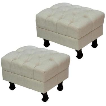 Imagem de Kit 02 Puffs París L02 Luis Xv Capitone Tecido Linho Pés Madeira - Lya
