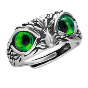 Imagem de Anel Prata 925 Coruja Sabedoria Olho Verde Ajustável - Pjk store, Prat