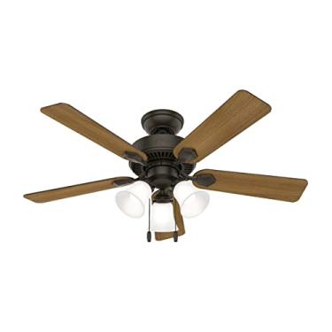 Imagem de Ventilador de teto interno Hunter Swanson com luzes LED e controle de corrente de puxar, 112 cm, bronze novo