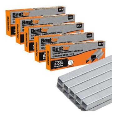 Imagem de Grampo Galvanizado 26/6 5000 Grampos Kit 5 Caixas Resistente - Bestfer