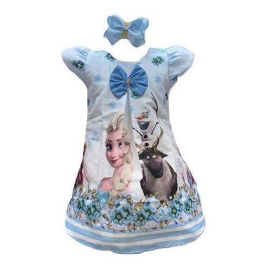 Imagem de Vestido Trapézio Temático Frozen - Pequenos Encantos Baby, Azul, G